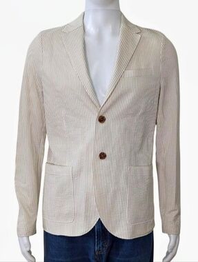 Harris Wharf London cream & white striped seersucker blazer Tag size 48 NWT